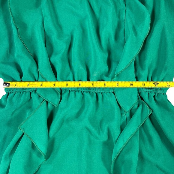 3/$44 Pinky size large green mini dress ruffles on front vneck gold straps silky - Picture 10 of 12